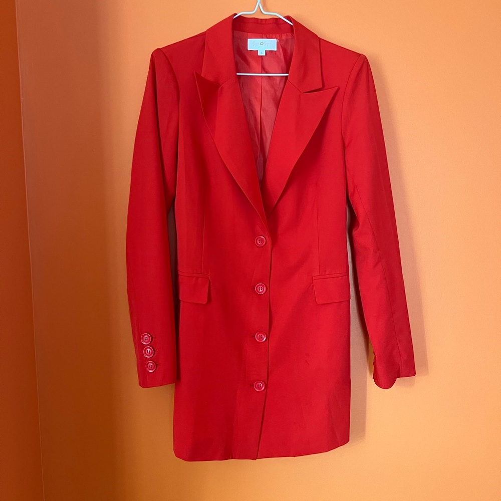 Red blazer mini dress, deep v cut